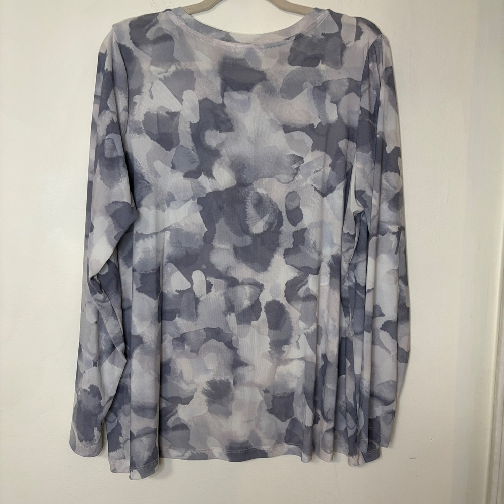 LOGO Lori Goldstein Womens XL Mesh Blue Gray Watercolor Blouse Ethereal Artsy - Picture 2 of 7